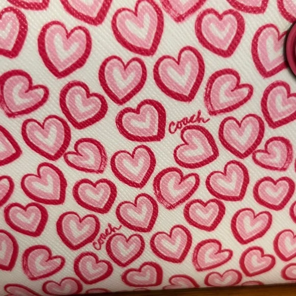 Coach Pink Heart Pattern Zip Around Wallet - Picture 4 of 12